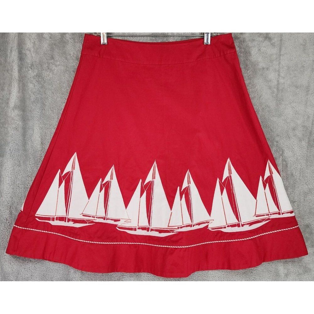 Liz Claiborne Skirt Womens 12P Red White Sailboat American‎ Getaway Vintage Midi